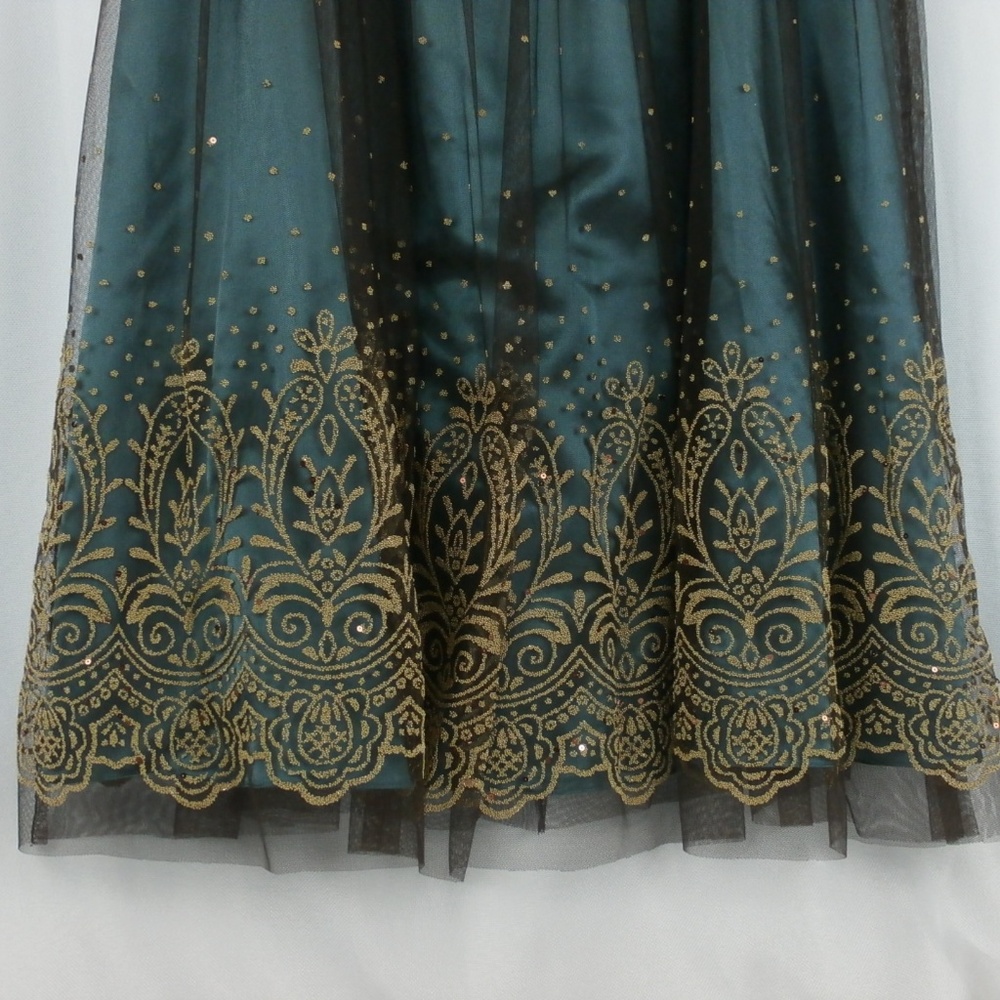 Coldwater Creek Teal & Gold cocktail dress. Sz 14